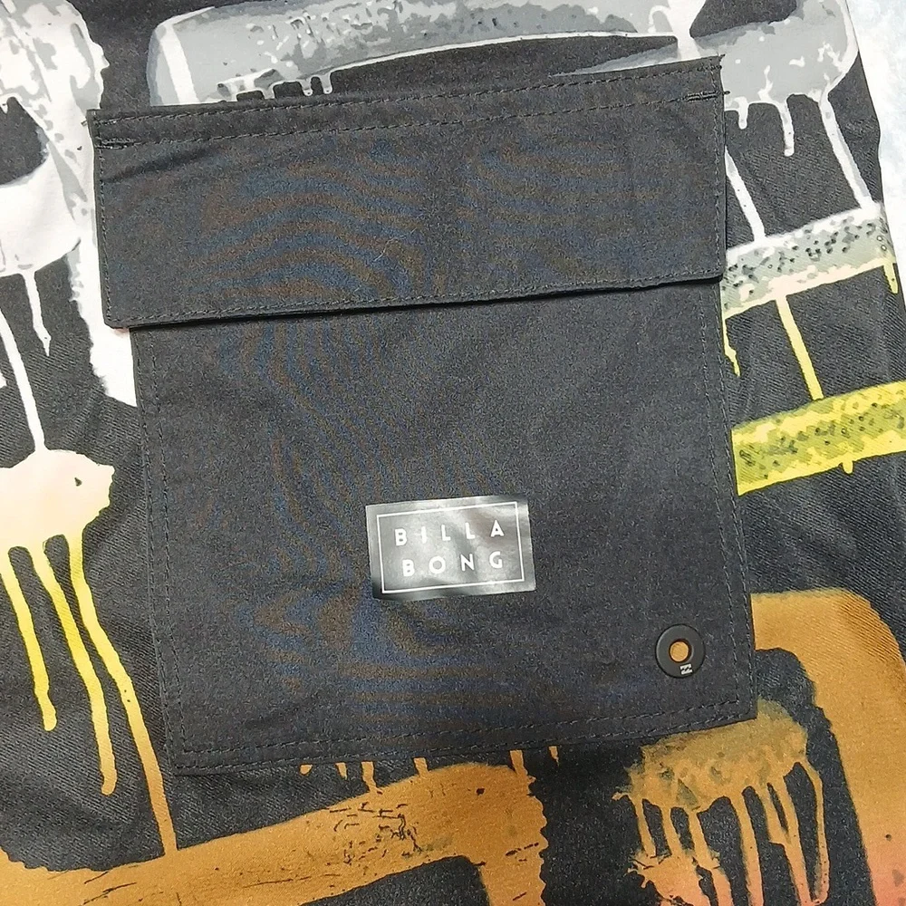 Billabong Men's Black with Colorful Drip Pattern Board Shorts